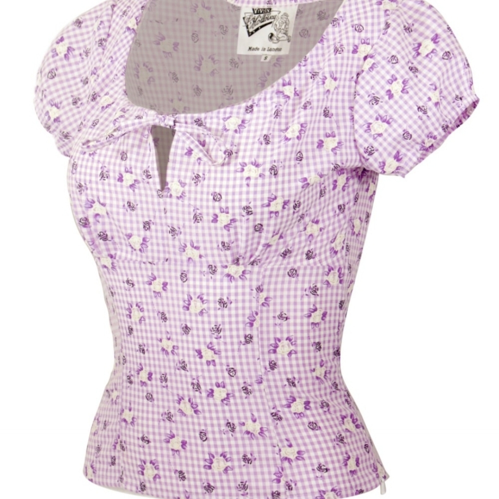 Vivien of Holloway Purple Checkered Top (Size S)